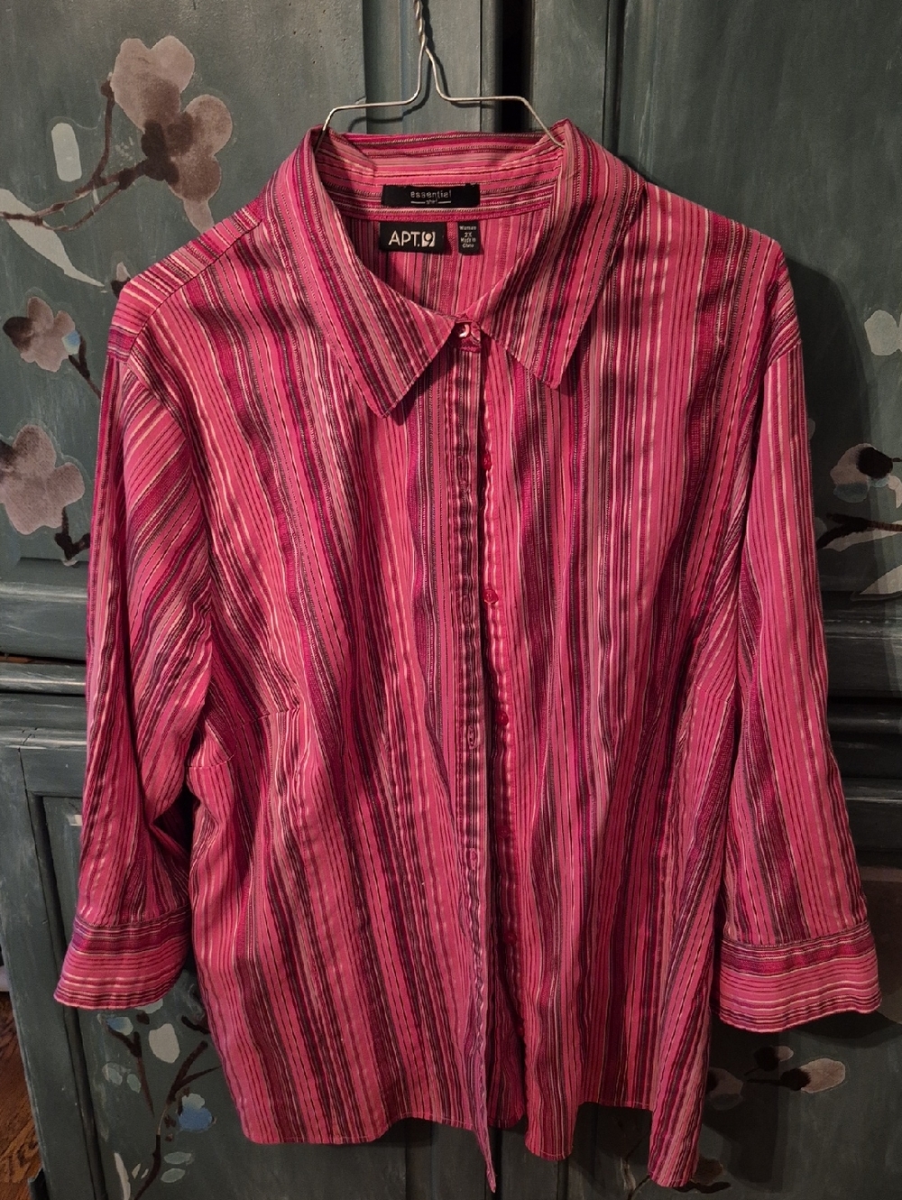 Apt. 9 Fuchsia and Black Striped Button-Up Blouse